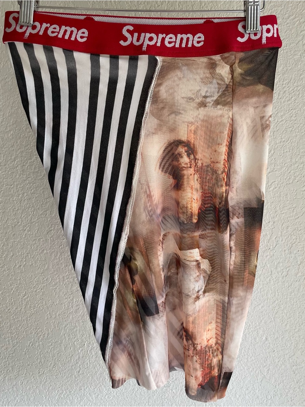 Upcycled Supreme Red waistband Asymmetrical Mixed-Print Women's Skirt and top